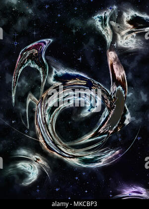 Abstract image: against a dark starry sky, a glowing multicolored cosmic vortex. Stock Photo