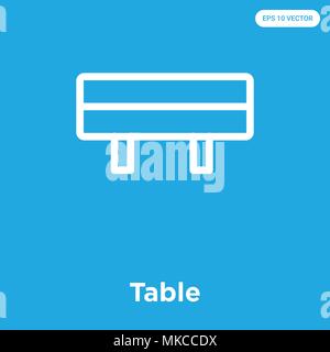 Table vector icon isolated on blue background, sign and symbol Stock Vector