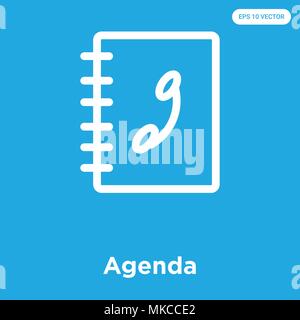 Agenda vector icon isolated on blue background, sign and symbol Stock Vector