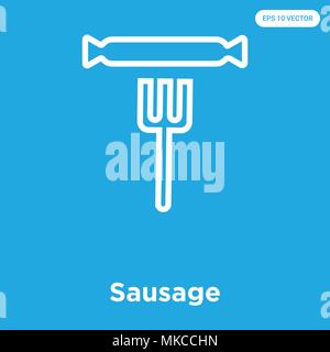 Sausage vector icon isolated on blue background, sign and symbol Stock Vector
