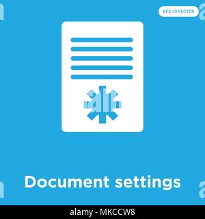 Document settings vector icon isolated on blue background, sign and symbol Stock Vector