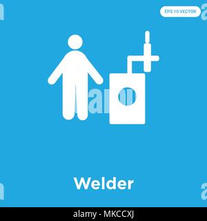 Welder vector icon isolated on blue background, sign and symbol Stock Vector