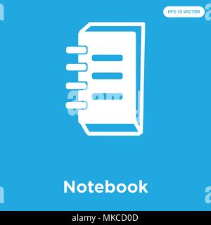 Notebook vector icon isolated on blue background, sign and symbol Stock Vector