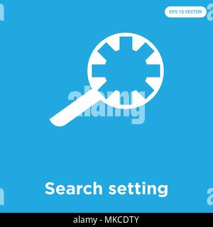 Search setting vector icon isolated on blue background, sign and symbol Stock Vector