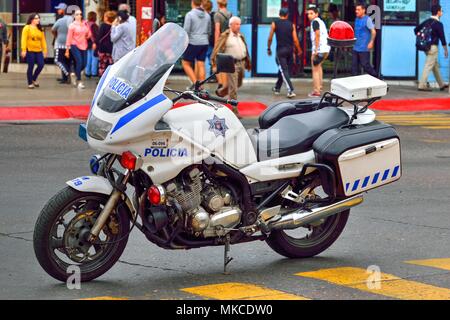 Tijuana, Mexico - October 20, 2017: Yamaha 900cc motorcycle in Mexican police livery parked in road Stock Photo