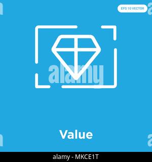 Value vector icon isolated on blue background, sign and symbol Stock Vector