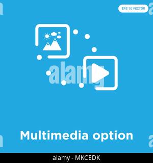 Multimedia option vector icon isolated on blue background, sign and symbol Stock Vector