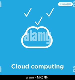 Cloud computing vector icon isolated on blue background, sign and symbol Stock Vector