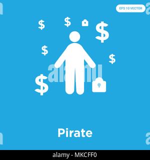 Pirate vector icon isolated on blue background, sign and symbol Stock Vector