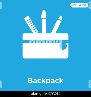 Backpack vector icon isolated on blue background, sign and symbol Stock Vector