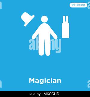 Magician vector icon isolated on blue background, sign and symbol Stock Vector