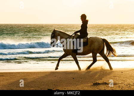 Horse riding on the beach in the south of Spain Stock Photo