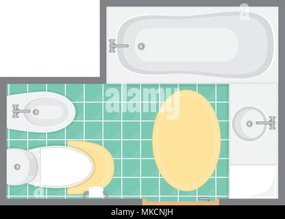 Bathroom interior top view vector illustration. Floor plan of toilet ...