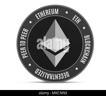 Ethereum coin with logo isolated on white. Cryptocurrency concept. Blockchain technology Stock Photo