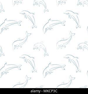 Seamless pattern with jumping dolphins for textile, wallpaper, wrapping paper or scrapbooking. Stock Vector