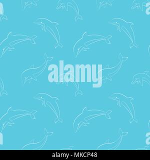 Vector seamless pattern with dolphins/Jumping dolphins contour seamless pattern/Dolphins vector illustration/Textile dolphins pattern/Wrapping paper d Stock Vector
