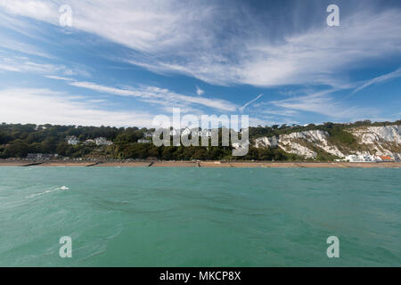 St Margarets Bay near Dover taken from the English Channel. The chalk White Cliffs are visible. Stock Photo