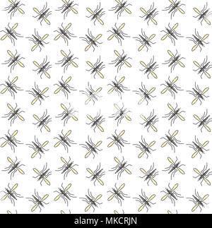 Mosquito vector seamless pattern for textile design, wallpaper, wrapping paper or scrapbooking. Zika virus malaria alert. Stock Vector