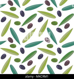 Olive leaves vector pattern. Seamless pattern with olive leaves and fruits. Vector olive pattern for textile, wrapping paper, scrapbooking. Stock Vector