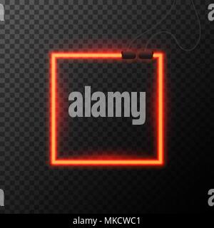 Glowing Neon effect. Shining abstract square or polyhedron. Night club or bar concept on dark background. editable vector. Glowing frame. Vintage electric symbol. Stock Vector