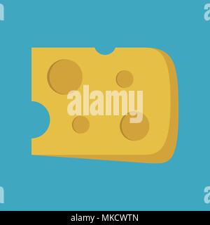 Cheese slice icon in flat long shadow design. Stock Vector