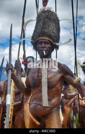 Wamena, Papua, Indonesia, 8/9/2016: Dani warriors at the Baliem Valley Festival Stock Photo