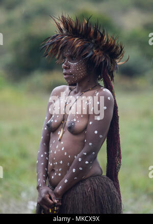 Wamena, Papua, Indonesia, 8/9/2016: Dani woman at the Baliem Valley Festival Stock Photo