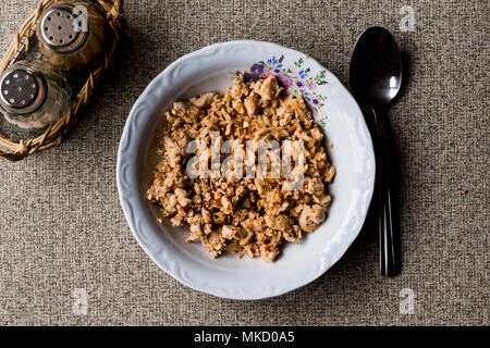 Turkish roasted chicken pieces / tavuk kavurma. turkish food concept. Stock Photo