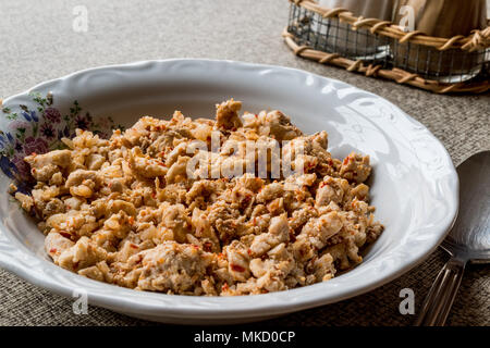 Turkish roasted chicken pieces / tavuk kavurma. turkish food concept. Stock Photo