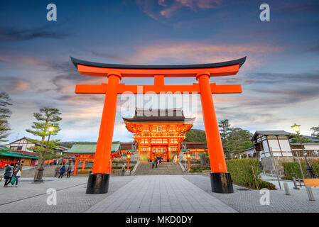 Kyoto, Japan at Fushimi Inari Shrine  main gate at dusk. Stock Photo