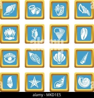 Tropical sea shell icons set sapphirine square vector Stock Vector
