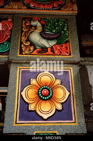 Hindu Thailand - Sri Maha Mariamman Hindu temple in Silom in Bangkok in Southeast Asia Far East. Thai Flower Art Travel Stock Photo