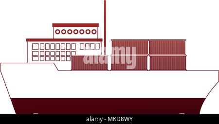 Freigther ship with containers on red lines Stock Vector