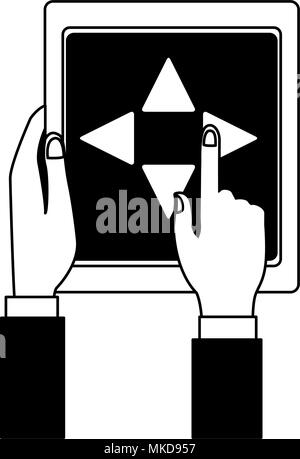 Drone control from tablet on black and white Stock Vector