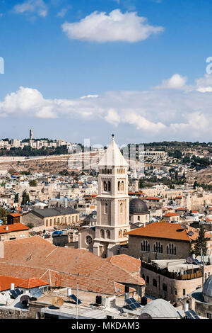 Jerusalem view with tower of Church of the Redeemer, Jerusalem, Israel Stock Photo