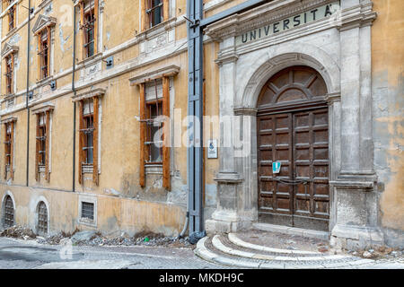 Ruined university building destroyed by the earthquake on 6th April 2009 in L'Aquila, Abruzzo, Italy Stock Photo