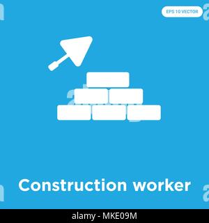 Construction worker vector icon isolated on blue background, sign and symbol Stock Vector