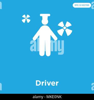 Driver vector icon isolated on blue background, sign and symbol Stock Vector