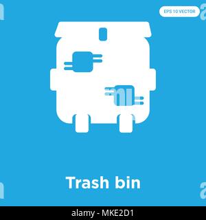 Trash bin vector icon isolated on blue background, sign and symbol Stock Vector