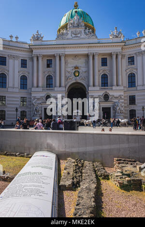 St Michael's Wing of Hofburg Palace and Vindobona Roman military camp remains in Vienna, Austria Stock Photo