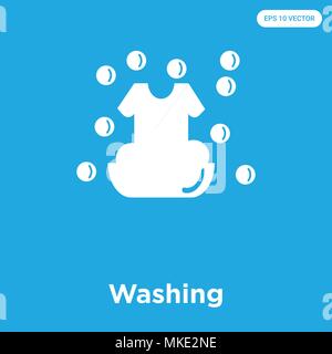 Washing vector icon isolated on blue background, sign and symbol Stock Vector