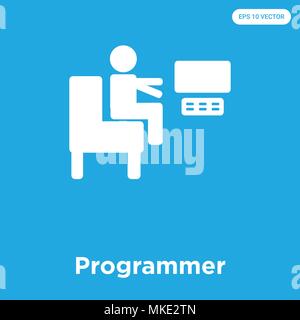 Programmer vector icon isolated on blue background, sign and symbol Stock Vector