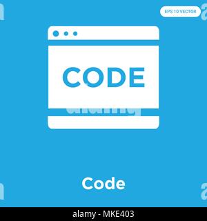Code vector icon isolated on blue background, sign and symbol Stock Vector