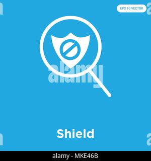 Shield vector icon isolated on blue background, sign and symbol Stock Vector