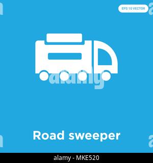 Road sweeper vector icon isolated on blue background, sign and symbol Stock Vector
