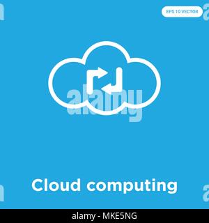 Cloud computing vector icon isolated on blue background, sign and symbol Stock Vector