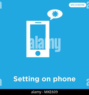 Setting on phone vector icon isolated on blue background, sign and symbol Stock Vector