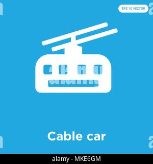 Cable car vector icon isolated on blue background, sign and symbol Stock Vector