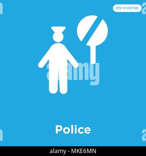 Police vector icon isolated on blue background, sign and symbol Stock Vector