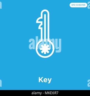 Key vector icon isolated on blue background, sign and symbol Stock Vector